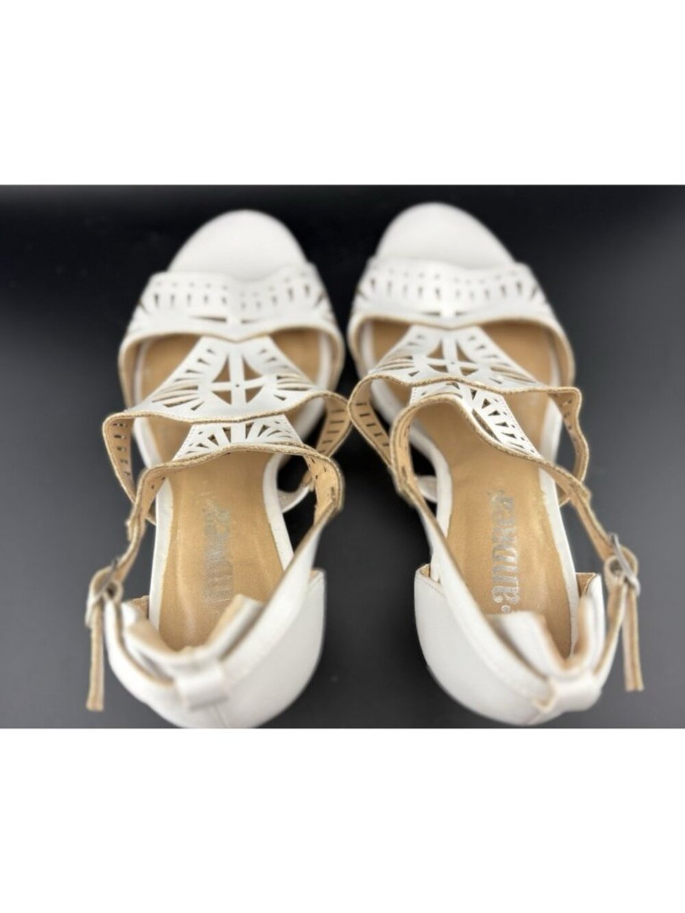 Andrea. White Cutout Heeled Sandals Womens 5.5 Slingback Peep Toe Dress Shoes - Picture 5 of 10